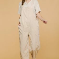 Very J Rompers & Jumpsuits Cream Corduroy Overalls