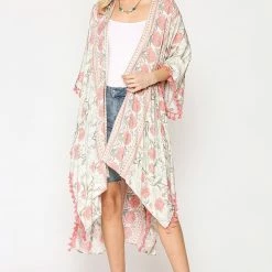 Gigio Blush Printed Fringe Kimono New Arrivals