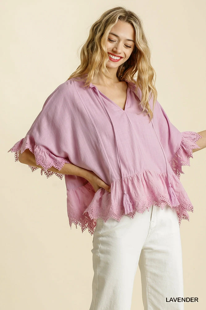 UMGEE Final Sale Lavender Linen V Neck Top 4 UMGEE Final Sale Lavender Linen V Neck Top