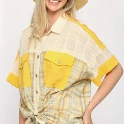 Gigio Cream/Yellow Button Down Top New Arrivals