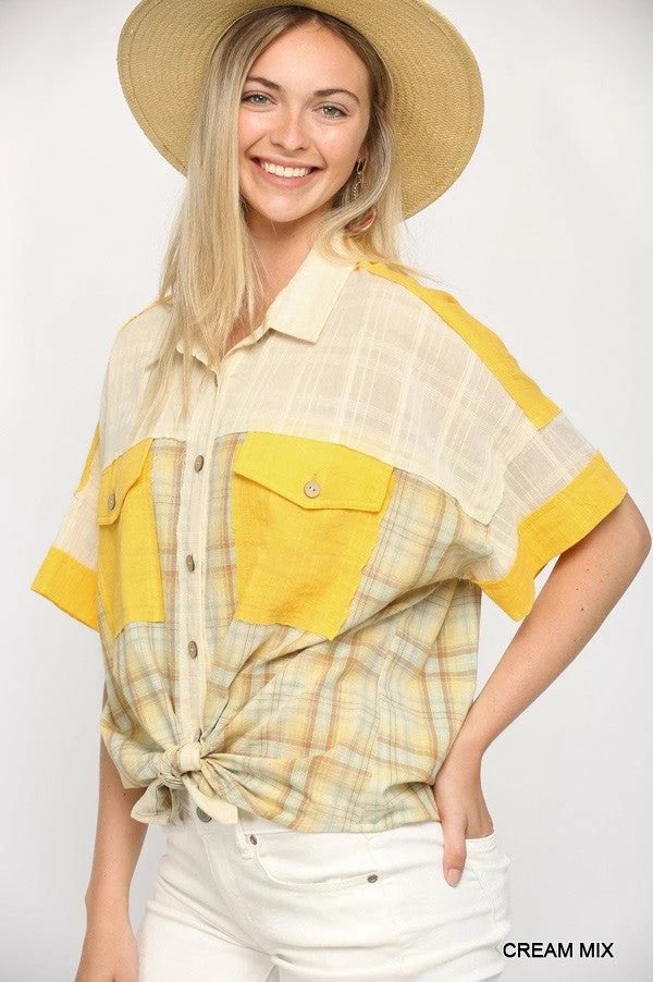 Gigio Cream/Yellow Button Down Top New Arrivals 1 Gigio Cream/Yellow Button Down Top New Arrivals