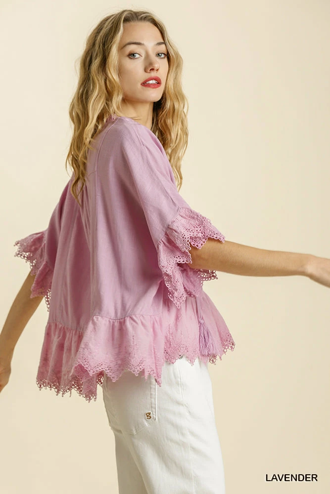 UMGEE Final Sale Lavender Linen V Neck Top 5 UMGEE Final Sale Lavender Linen V Neck Top