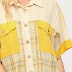 Gigio Cream/Yellow Button Down Top New Arrivals