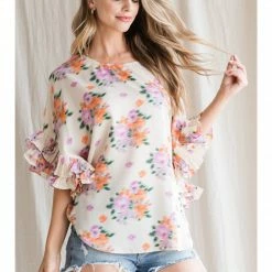 Jodifl New Arrivals Floral Ruffle Sleeve Top