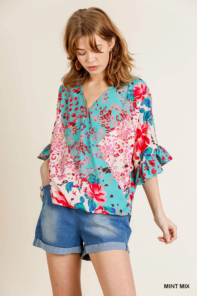 UMGEE New Arrivals Floral/Animal Print V Neck Top 4 UMGEE New Arrivals Floral/Animal Print V Neck Top