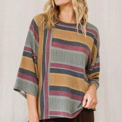 Oddi Tops Mustard/Olive Striped Top