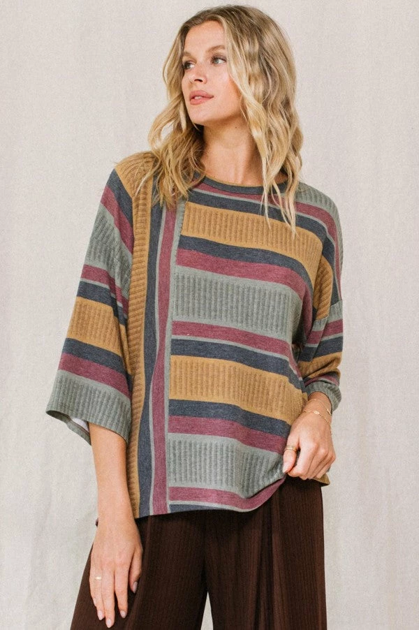 Oddi Tops Mustard/Olive Striped Top 1 Oddi Tops Mustard/Olive Striped Top