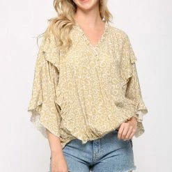 Gigio New Arrivals Mustard Printed Top