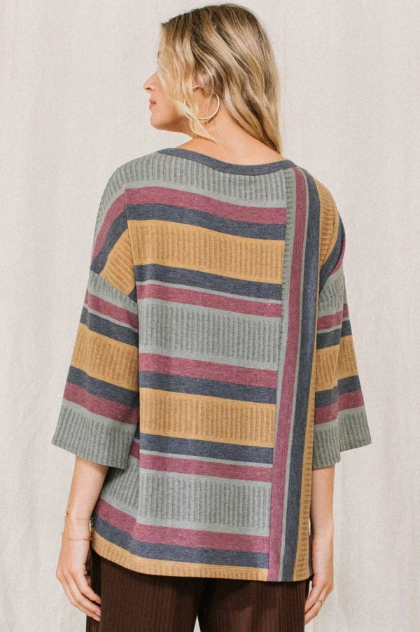Oddi Tops Mustard/Olive Striped Top 2 Oddi Tops Mustard/Olive Striped Top