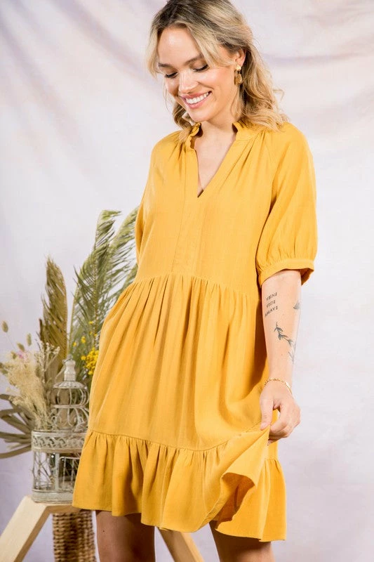 Very J Mustard Babydoll Dress 1 Very J Mustard Babydoll Dress