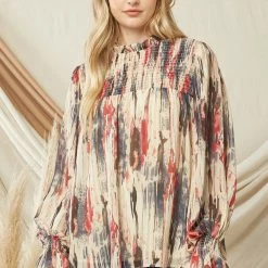 Entro Navy/Ruby Mock Neck Top