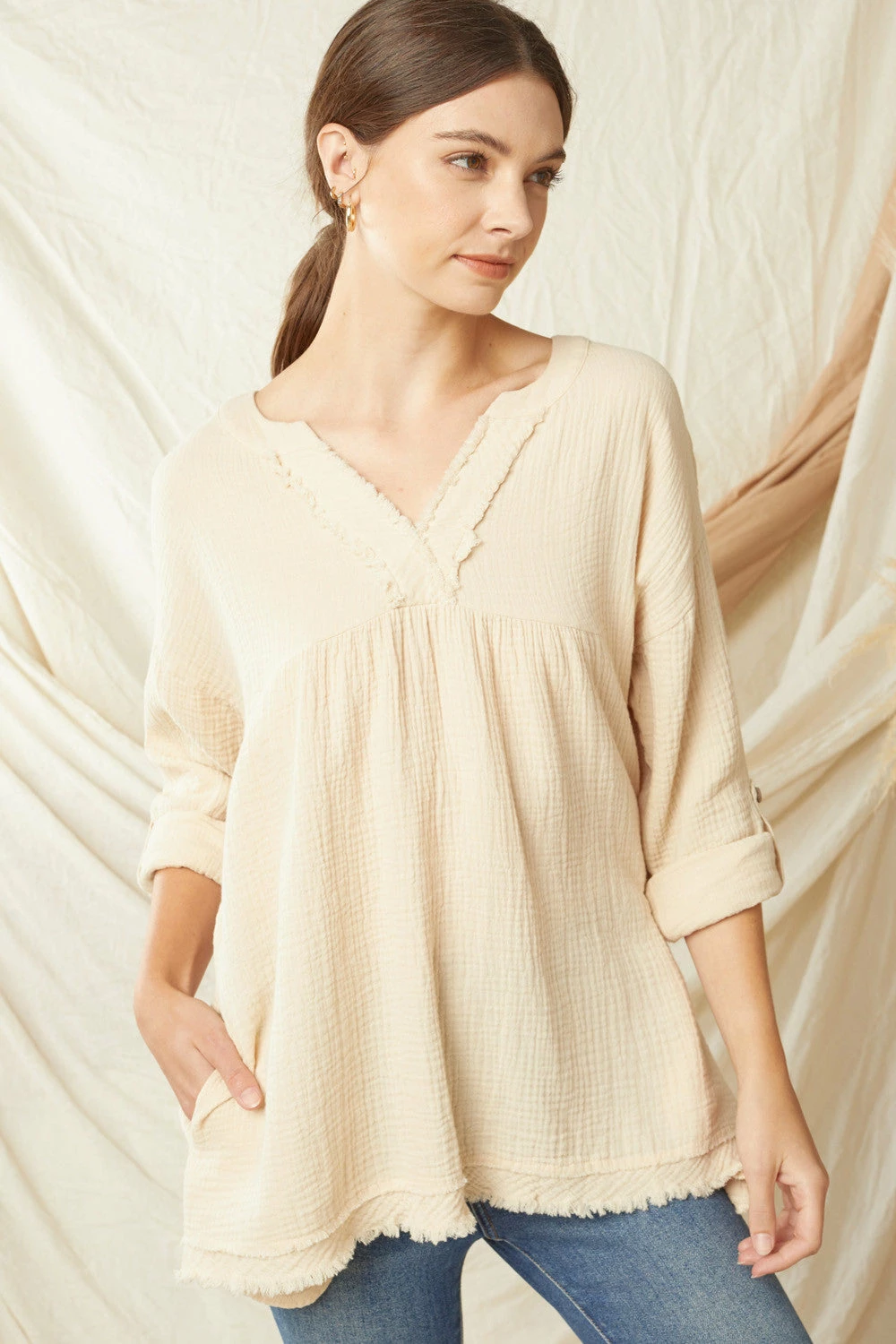 Entro Tops Natural V Neck Top 1 Entro Tops Natural V Neck Top