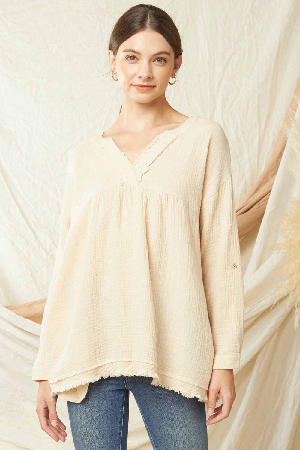 Entro Tops Natural V Neck Top 2 Entro Tops Natural V Neck Top