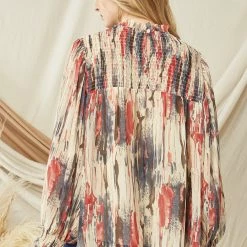 Entro Navy/Ruby Mock Neck Top