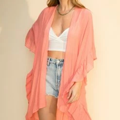 Hyfve Tops Light Orange Ruffled Kimono