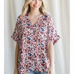 Jodifl Orange Mix Leopard V Neck Top New Arrivals