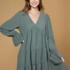Very J Dresses Olive Tiered Dress