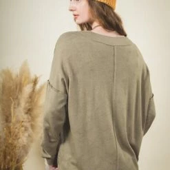 Very J Olive V Neck Top