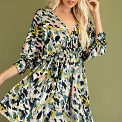 Glam Olive Ballon Sleeve Dress Dresses