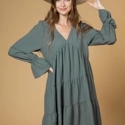 Very J Dresses Olive Tiered Dress