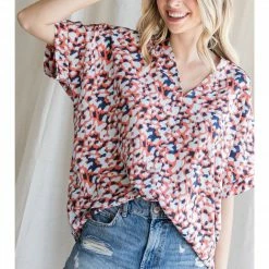 Jodifl Orange Mix Leopard V Neck Top New Arrivals