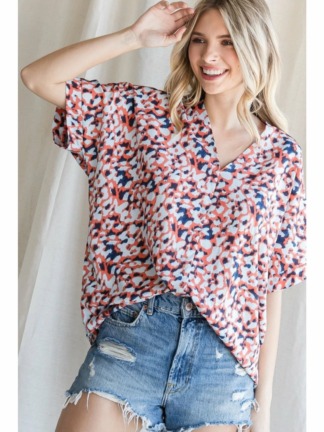 Jodifl Orange Mix Leopard V Neck Top New Arrivals 2 Jodifl Orange Mix Leopard V Neck Top New Arrivals