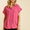 UMGEE Hot Pink Linen Dalmatian Top New Arrivals