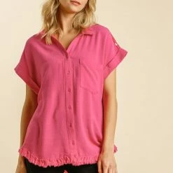 UMGEE Hot Pink Linen Dalmatian Top New Arrivals