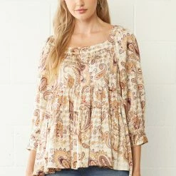 Entro Tops Satin Paisley Print Top