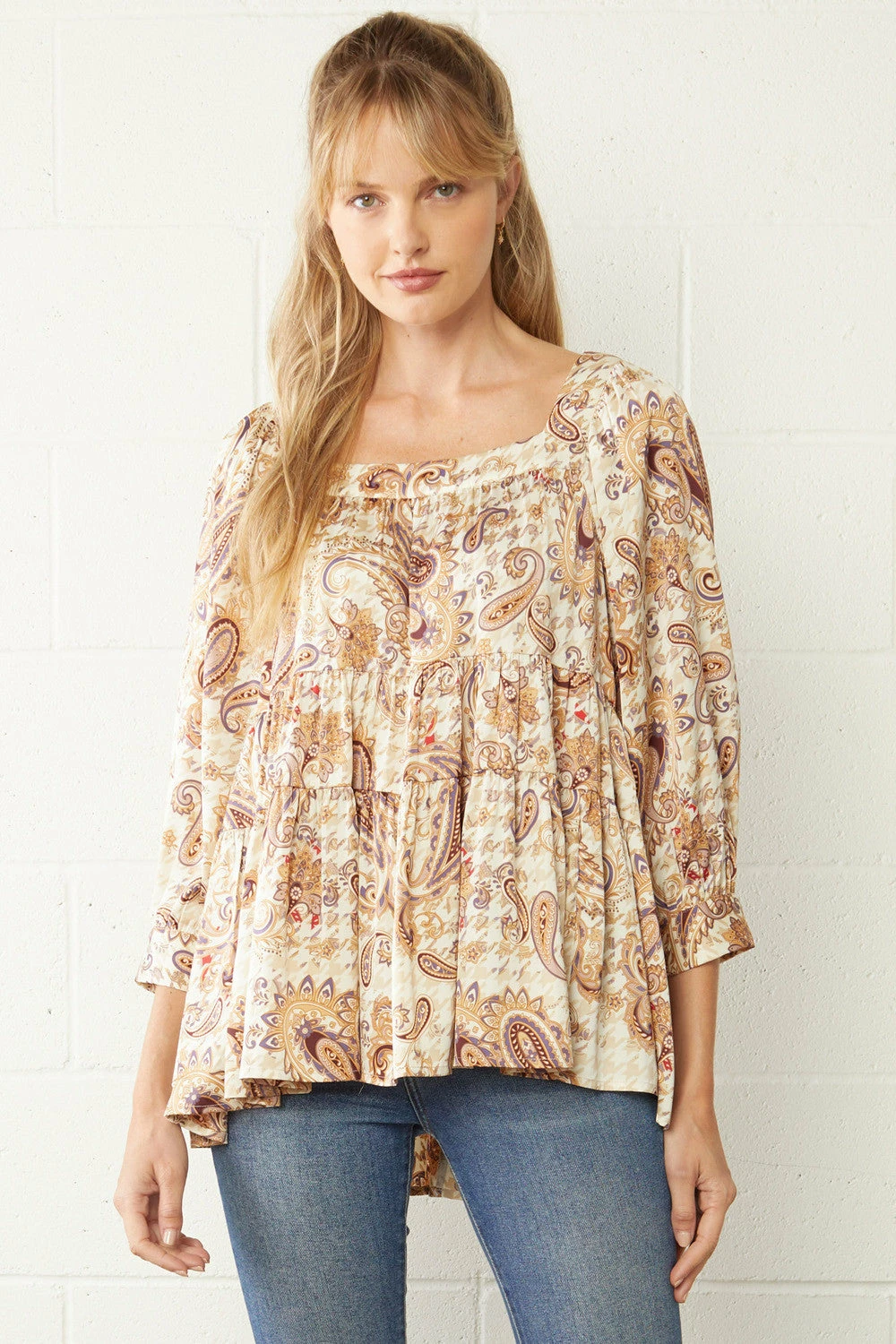 Entro Tops Satin Paisley Print Top 1 Entro Tops Satin Paisley Print Top