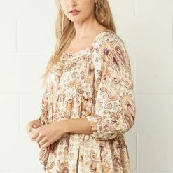 Entro Tops Satin Paisley Print Top