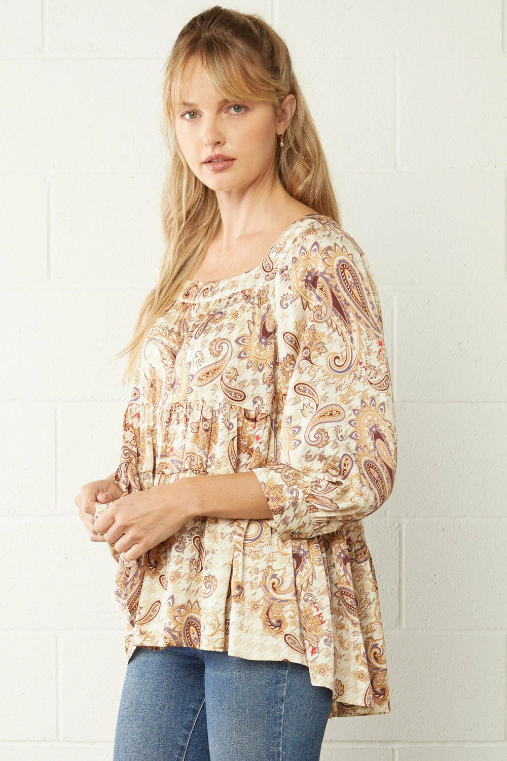 Entro Tops Satin Paisley Print Top 2 Entro Tops Satin Paisley Print Top