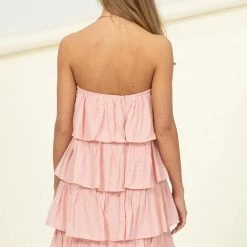 Hyfve New Arrivals Pink Ruffle Strapless Dress