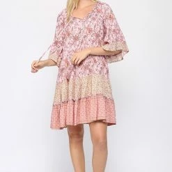 Gigio Dusty Pink Printed Dress New Arrivals