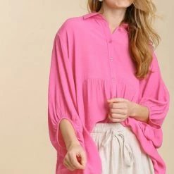 UMGEE Bubble Pink Button Down Top