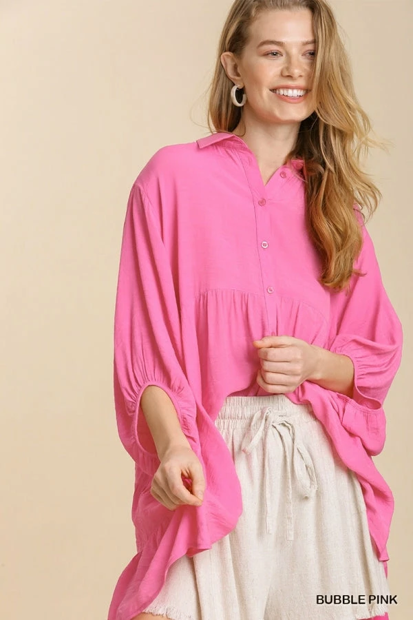 UMGEE Bubble Pink Button Down Top 1 UMGEE Bubble Pink Button Down Top