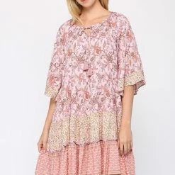 Gigio Dusty Pink Printed Dress New Arrivals