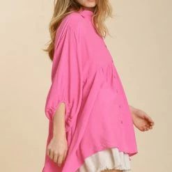 UMGEE Bubble Pink Button Down Top