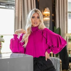 Glam Plum Ruffle Sleeve Blouse