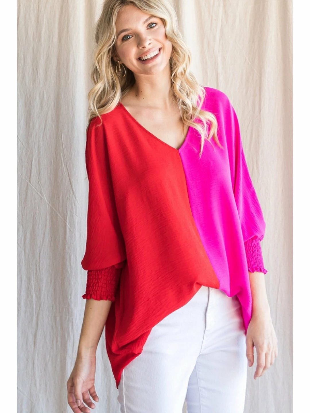 Jodifl New Arrivals Hot Pink/Red V Neck Top 2 Jodifl New Arrivals Hot Pink/Red V Neck Top