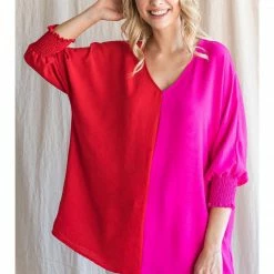 Jodifl New Arrivals Hot Pink/Red V Neck Top 6 Jodifl New Arrivals Hot Pink/Red V Neck Top