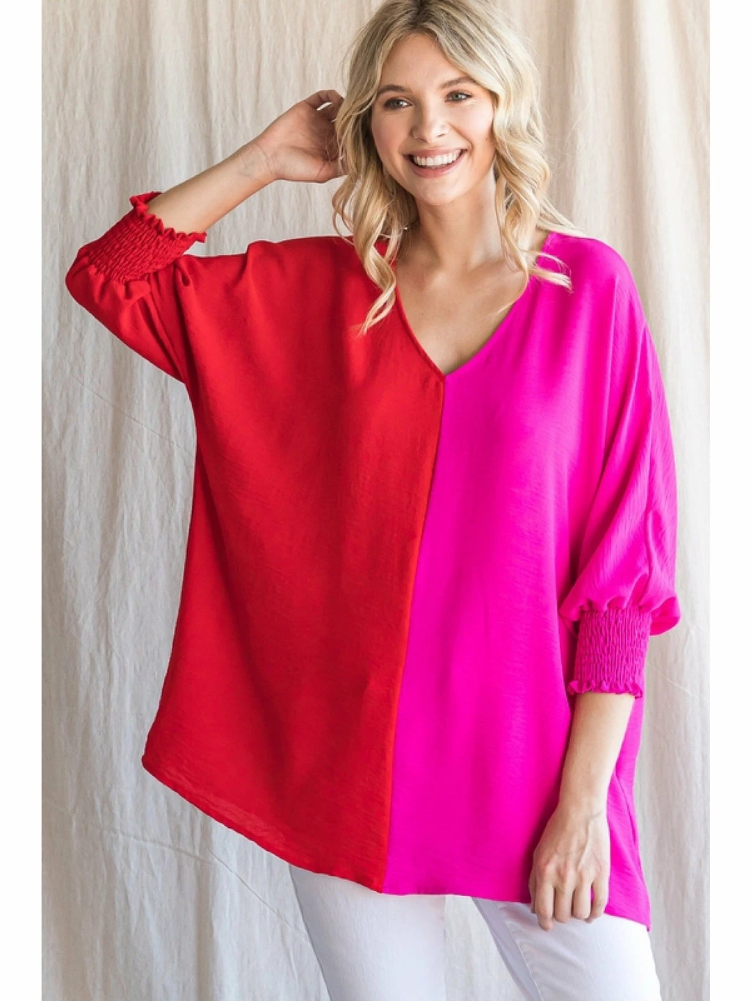 Jodifl New Arrivals Hot Pink/Red V Neck Top 3 Jodifl New Arrivals Hot Pink/Red V Neck Top