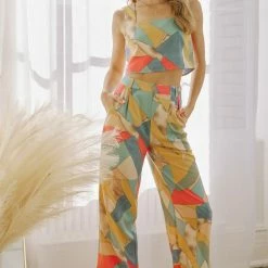 Entro Abstract Print Wide Leg Pants