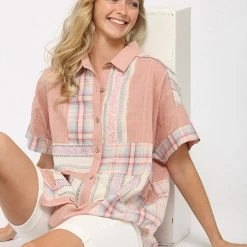 Gigio Rose Mix Button Down Top