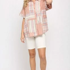 Gigio Rose Mix Button Down Top