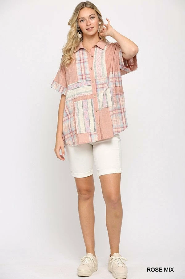 Gigio Rose Mix Button Down Top 2 Gigio Rose Mix Button Down Top