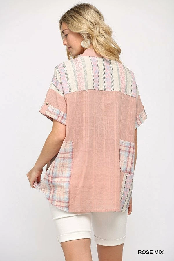 Gigio Rose Mix Button Down Top 3 Gigio Rose Mix Button Down Top