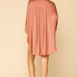 Gigio Rose Clay Satin Button Down Top