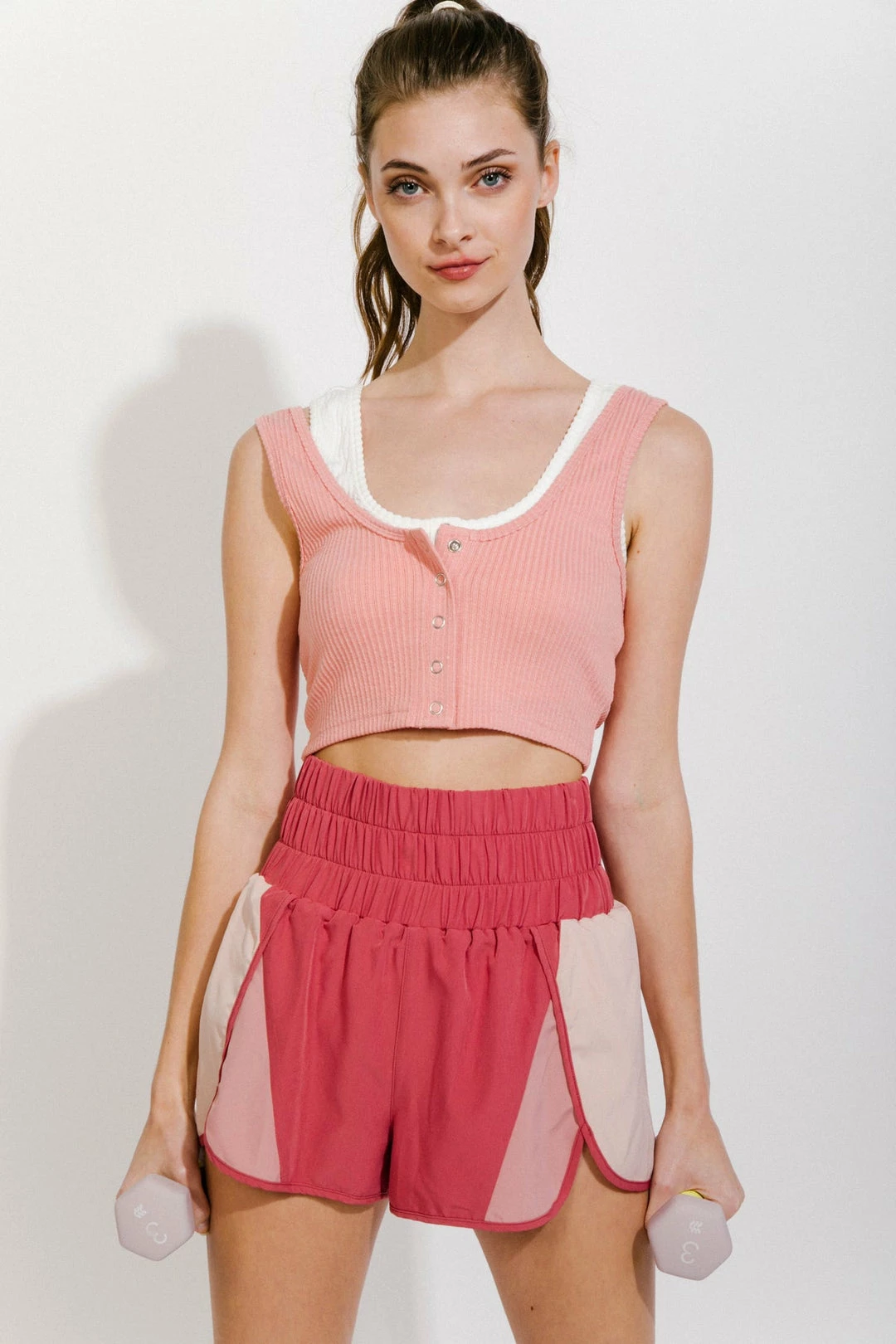 Very J New Arrivals Red Bean Color Block Active Shorts 3 Very J New Arrivals Red Bean Color Block Active Shorts