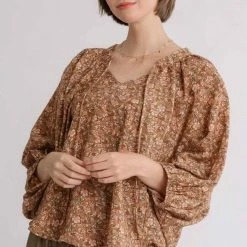 UMGEE Floral Print Balloon Sleeve Top Tops